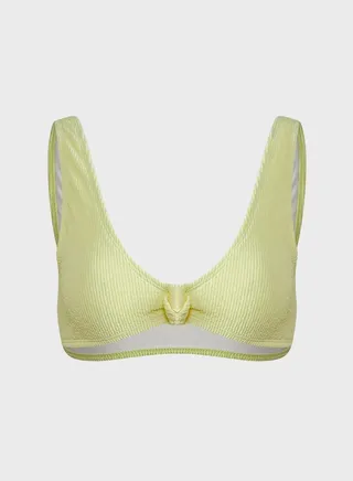 Textured Knot Front Plunge Bikini Top
