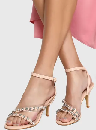 Jewelled Asymmetric Strappy Heeled Sandal