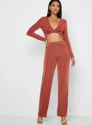 Belt Detail Straight Leg Pants