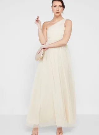One Shoulder Tulle Pleated Dress