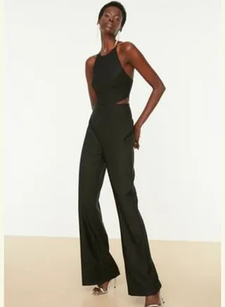 Black Waist Detail Stone Strap Jumpsuit TPRSS21TU0132