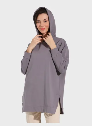 Side Slit Hooded Sweatshirt