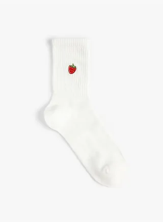 Strawberry Embroidered Socket Socks