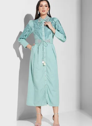 Belted Button Detail Dress
