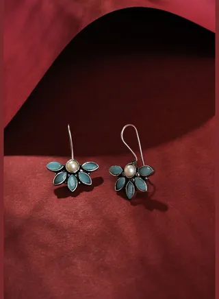 Silver Plated Designer Stone Drop Earring