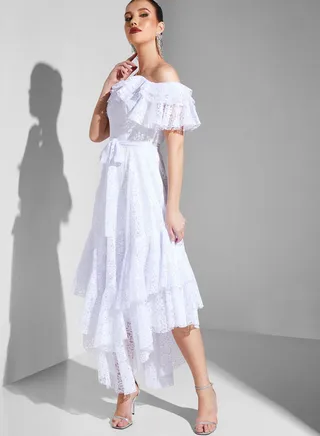 Bardot Tiered Asymmetrical Dress