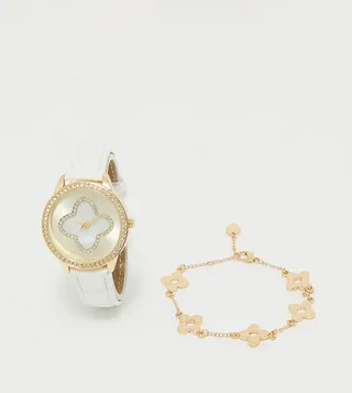 YAYVETH Embellished Analog Watch and Bracelet Set
