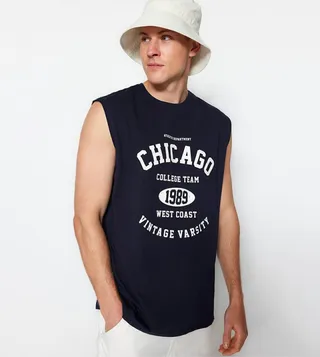 Printed Crew Neck Regular Fit Tank Top