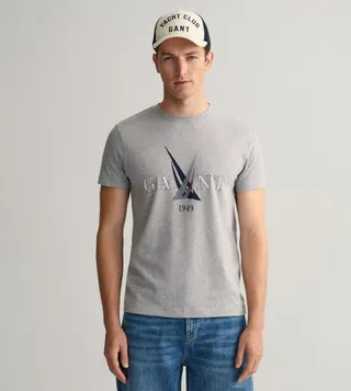 Sail Theme Print Crew Neck T-Shirt