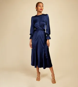 Satin Twist Detail Midi Dress