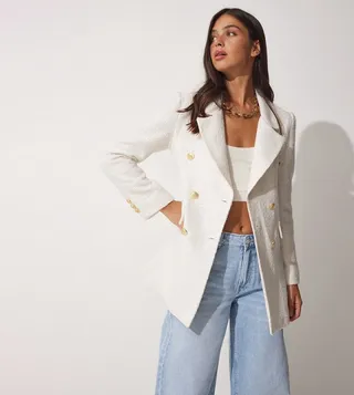Tweed Button Detail Blazer Jacket
