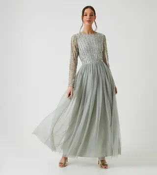 Linear Embellished Long Sleeves Bridesmaids Dress
