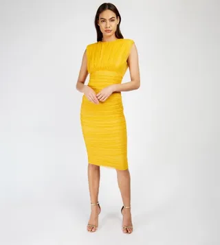 Woven Ruched Bodycon Dress