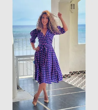 Polka Dots Revere Collar Dress with Waist Belt