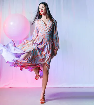 Printed Slit Sleeves Midaxi Dress