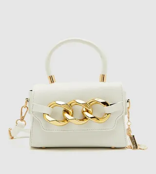 Chain Link Detail Top Handle Bag with Keychain