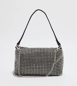 Stone Studded Zipper Closure Shoulder Bag