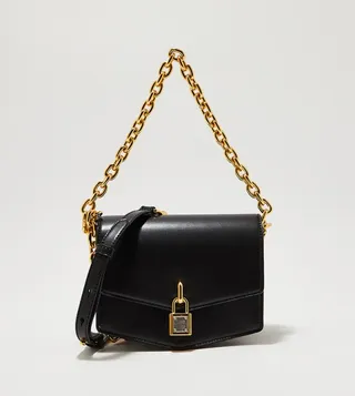 Lock-Motif Geometric Crossbody Bag