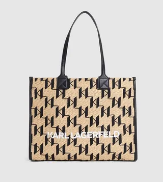 Monogram Patterned Woven Tote Bag