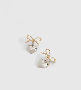 Mixed Metal Bow & Heart Drop Earrings