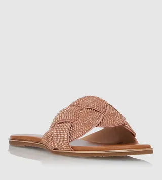 Lynnie Di Plaited Hotfix Flat Mule-Blush