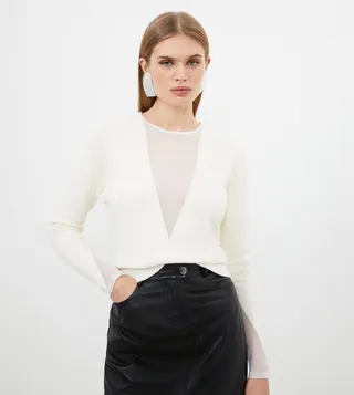 Viscose Blend Sheer Panelled Knit Sweater