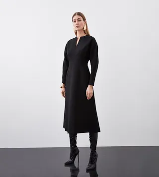 Structured Crepe Tailored Keyhole Rounded A Line Midaxi Dress