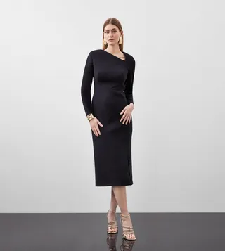 Scuba Tailored Asymmetric Panels Midi Dress