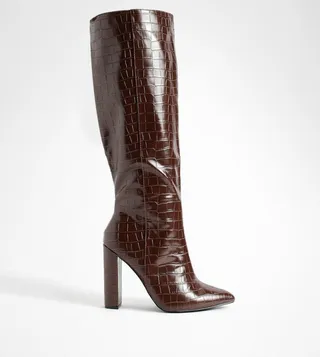 Wide Fit Pointed Toe Croc Knee High Boot