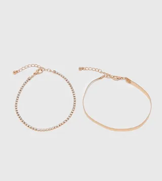 ALENDA Set of 2 Stone Embellished Anklets