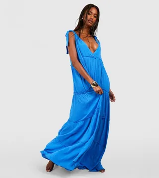 Cheesecloth Tie Shoulder Maxi Beach Dress