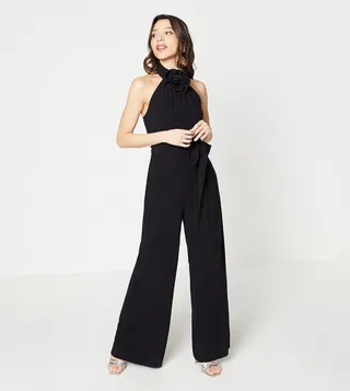 Premium Crepe Belted Corsage Jumpsuit
