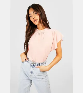Woven Frill Sleeves and Neck Top