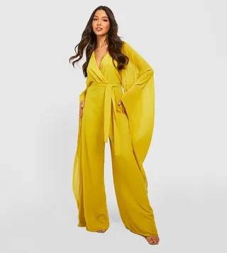 Chiffon Wrap Cape Sleeves Jumpsuit