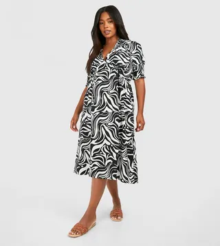 Curve Shirred Cuff Midi Dress