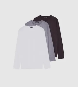 3 Pack 100% Cotton Long Sleeves Crew Neck T-Shirts