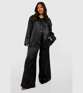 Satin Oversized Pajama Shirt and Trouser Set