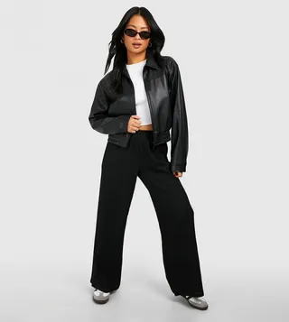Petite Textured Ripple Wide Leg Trousers
