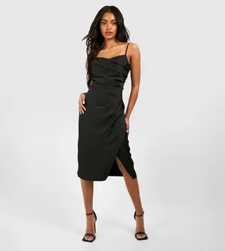 Satin Drape Front Midaxi Slip Dress