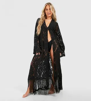 Crochet Fringe Hem Beach Kimono