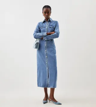 Denim Long Sleeves Midi Shirt Dress