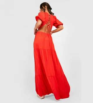Tall Crinkle Tie Detail Crop and Maxi Skirt Set