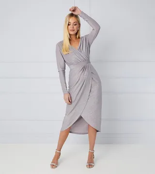 Petite Glitter Jersey Wrap Midi Dress