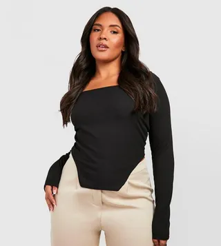 Rib Long Sleeves Corset Top