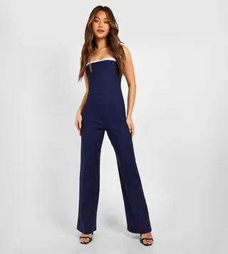 Ruched Detail Strapless Jumpsuit