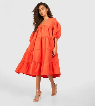 Poplin Tiered Midi Smock Dress