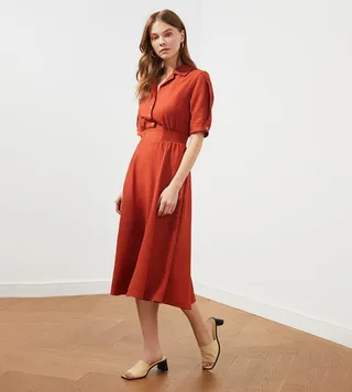 Notch Collar A Line Dress