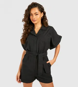 Linen Utility Belted Playsuit