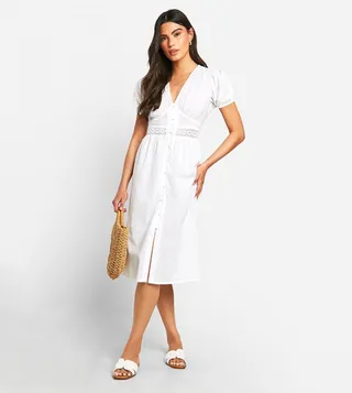 Cotton Dobby Strappy Midi Dress