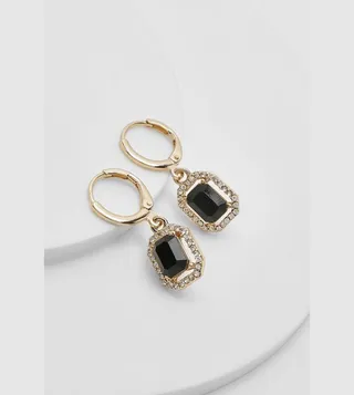 Black Halo Drop Hoop Earrings